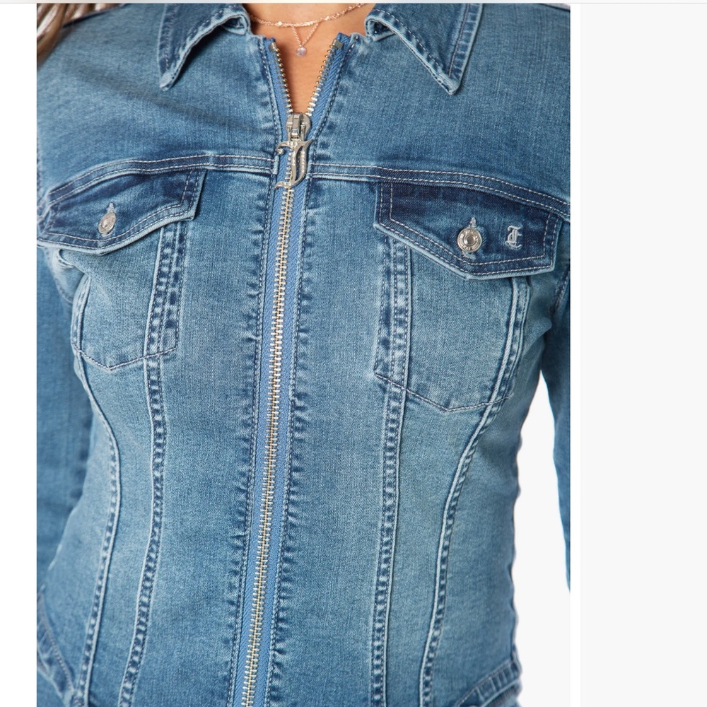 Juicy Couture Corset Style Front Zip Trucker Jacket in Light Wash sz S NWT